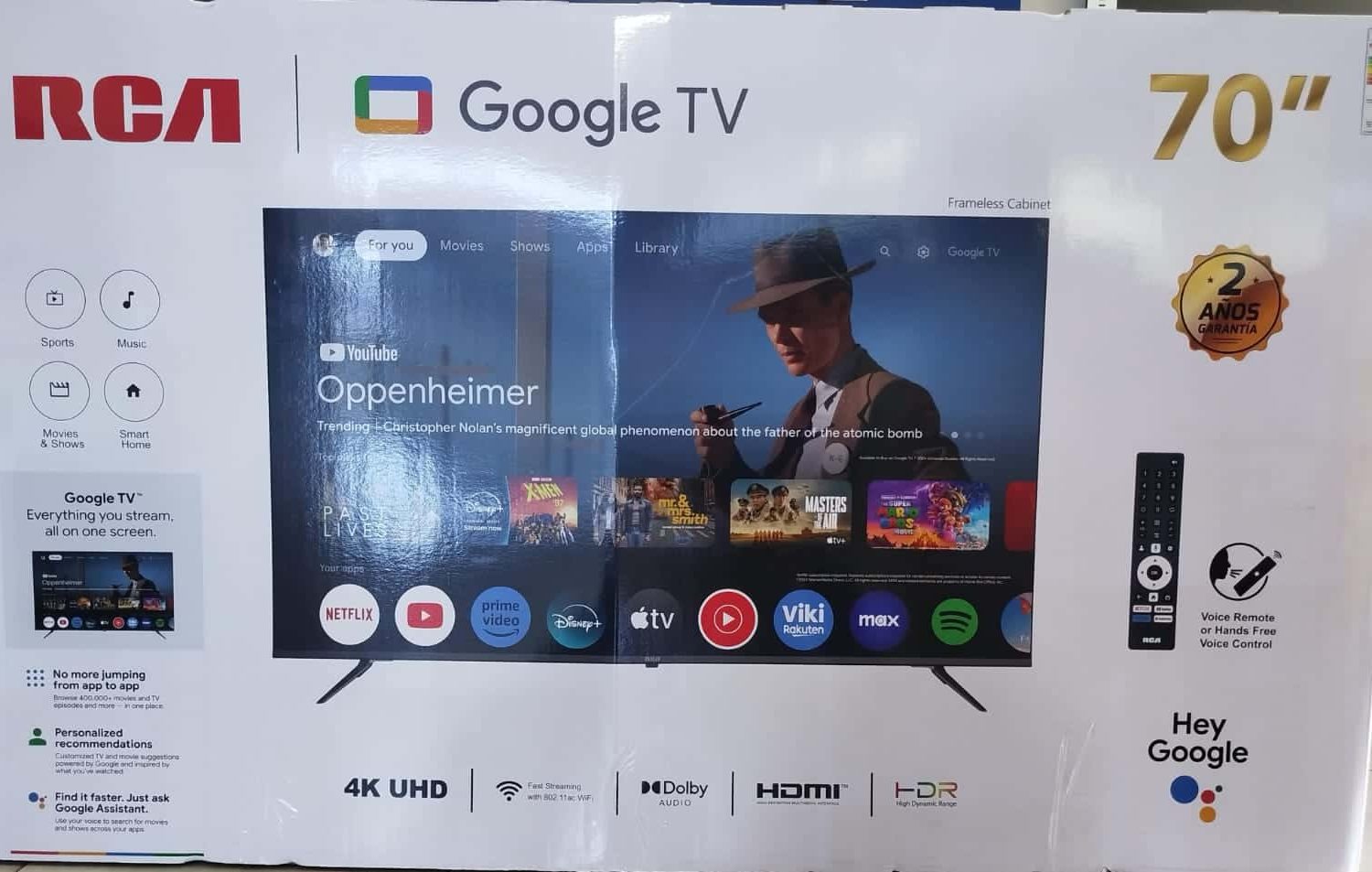 SMART TV RCA 70UHDRC 70” LED 4K UHD GOOGLE TV BT WIFI DOLBY AUDIO MANDO POR VOZ CHROMECAST