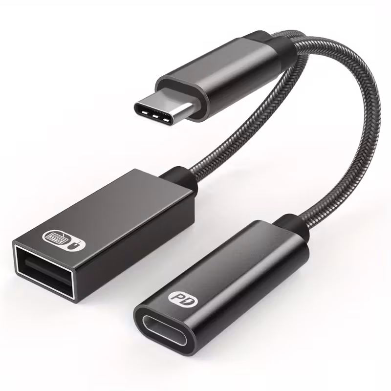 Adaptador 2 en 1 USB C a USB A con Conector de Audífono y Puerto de Carga Rápida, Divisor USB-C