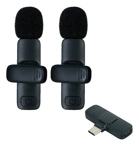 MICRÓFONO LAVALIER DOBLE USB TIPO C INALÁMBRICO CON ESPONJA DE SOLAPA