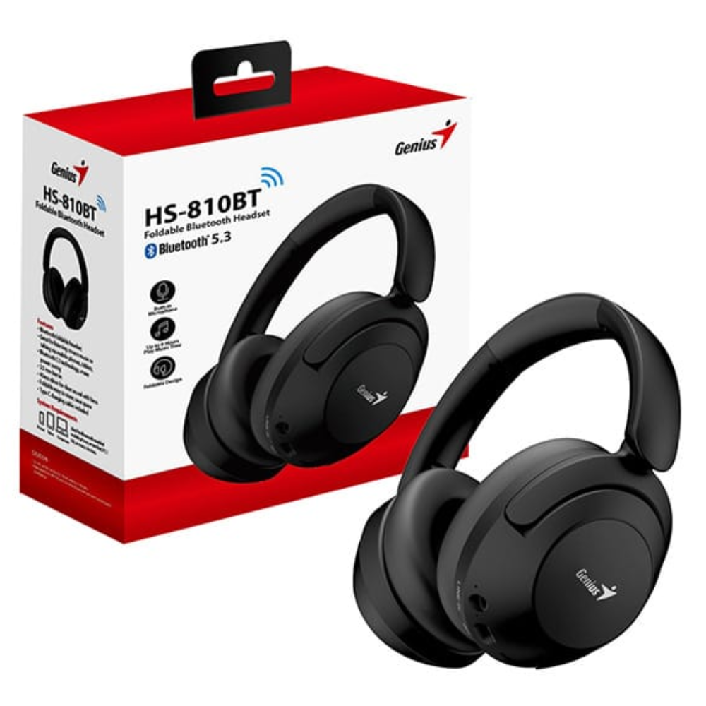 HEADSETS/GENIUS WIRELESS HS-810BT COLOR NEGRO -PLEGABLE -BT5.0 -CON MIC -TIPO-C -RECARGABLE