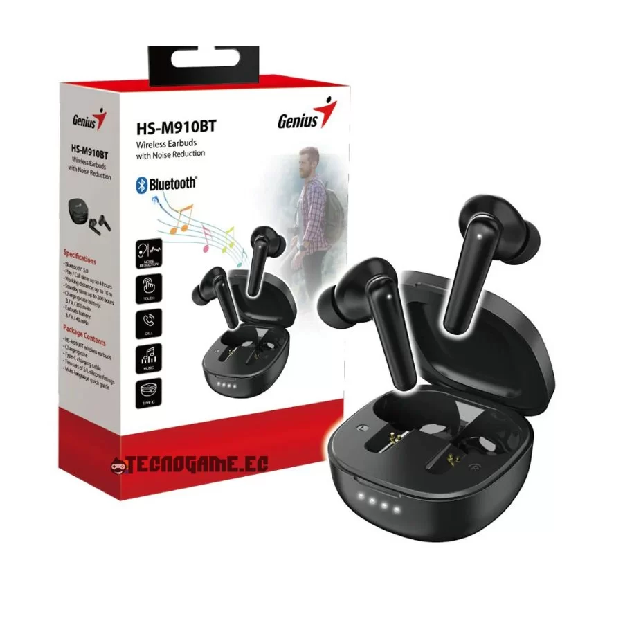 AURICULAR WIRELESS GENIUS HS-M910BT IN-EAR -ESTUCHE DE CARGA - RED. DE RUIDO - TYPE C