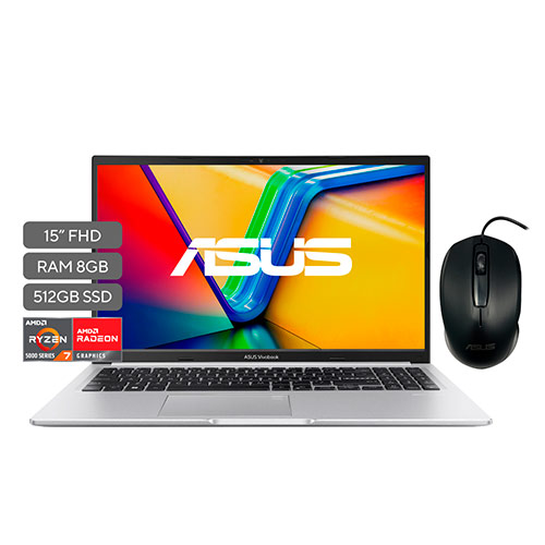 LAPTOP ASUS VIVOBOOK 15.6” FHD RYZEN 7-5825U - RAM 16GB -SSD 512G NVME TECL. ESPAÑOL + NUM FREDOSS + MOUSE
