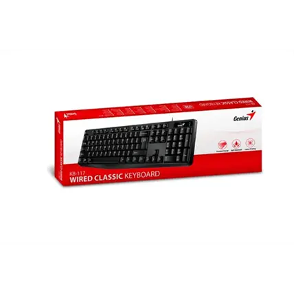 TECLADO GENIUS KB-117 USB-RESITENTE DERRAMES  Negro