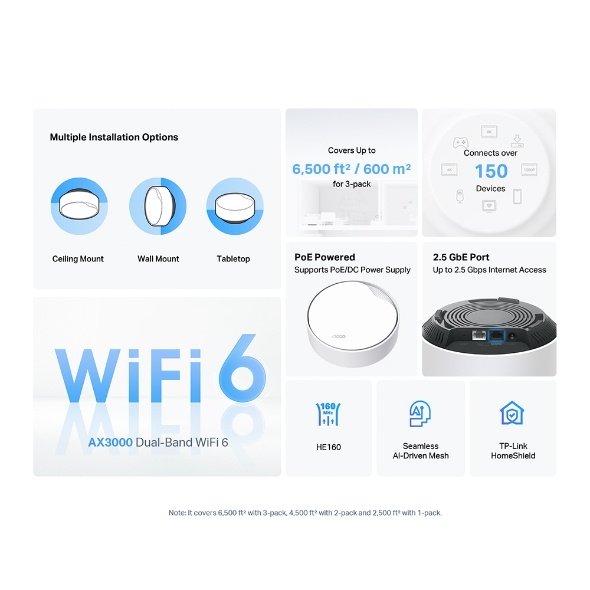 DECO TP-LINK X50-POE WI-FI 6 DOBLE BANDA MESH AI AX3000 BLANCO 1 PACK - Imagen 4