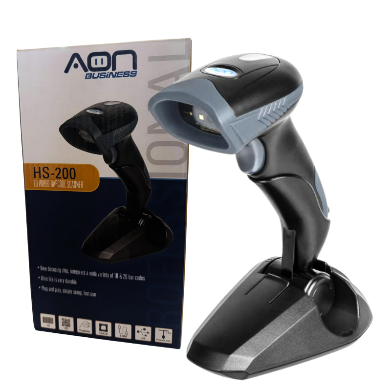 Lector de Código de Barras AON 2D HS-200 Ergonómico alámbrico con pedestal