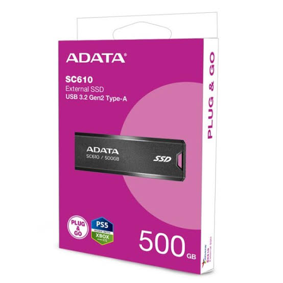 SSD EXTERNO 500GB ADATA SC610 USB 3.2 10Gbps FORMATO PENDRIVE 550MB/s, 500MB/s COMPATIBLE PS5 XBOX
